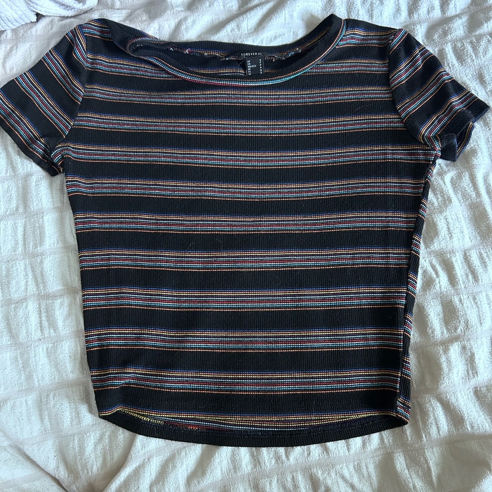 Forever 21 Black Striped Crop Top